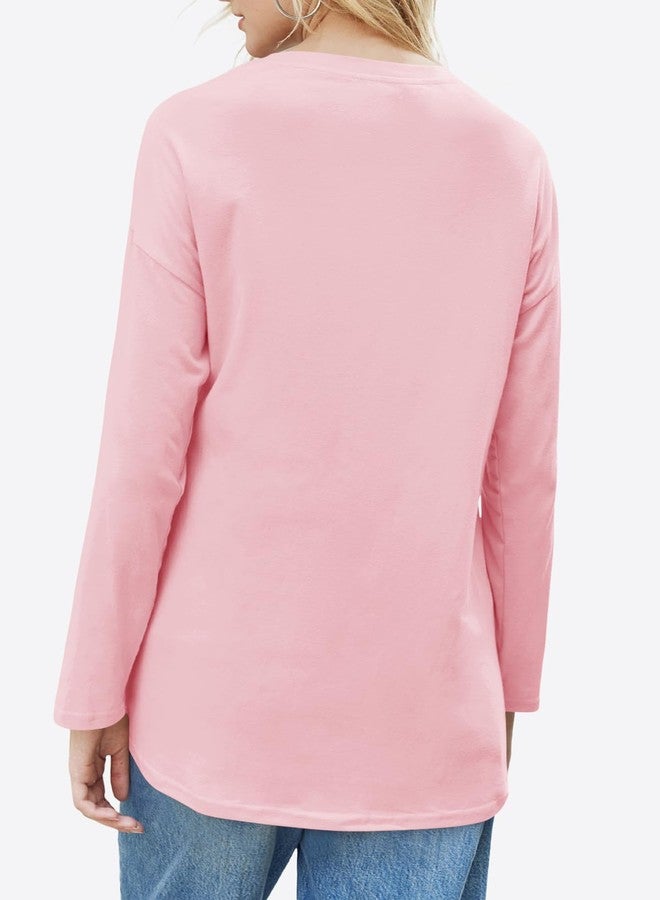 Fisoew Women's Long Sleeve Oversized T Shirts Loose Casual Crewneck Tunic Tops Soft Blouse - Image 4